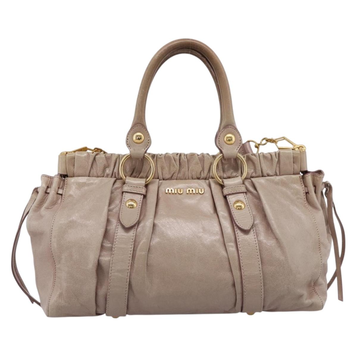 Miu Miu Hand Bag Vitellolux 2way Beige Gold Auth 199109V