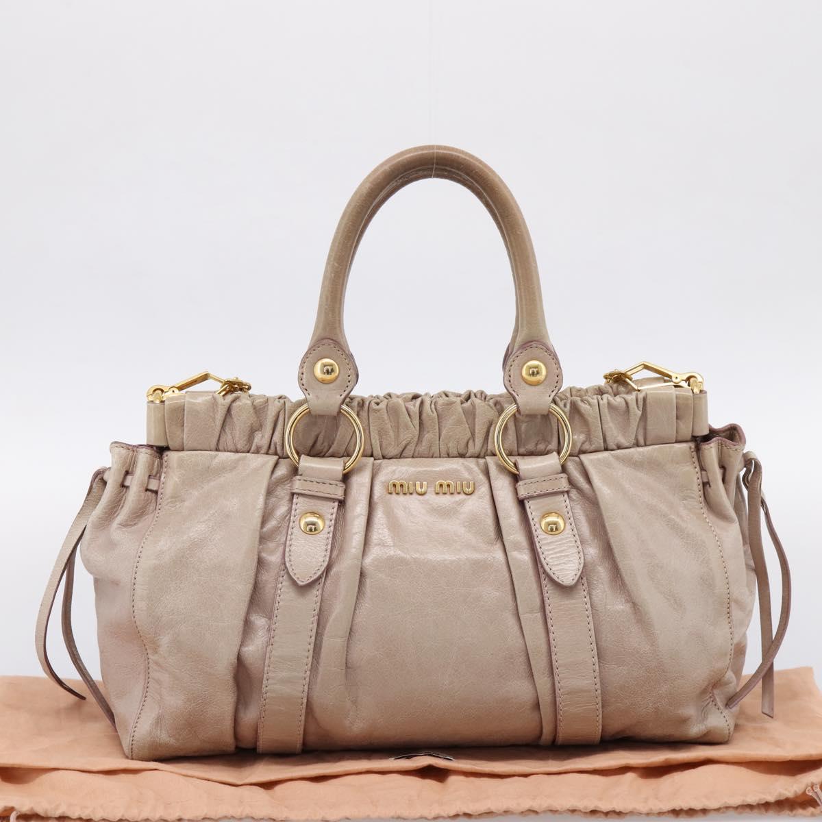 Miu Miu Hand Bag Vitellolux 2way Beige Gold Auth 199109V