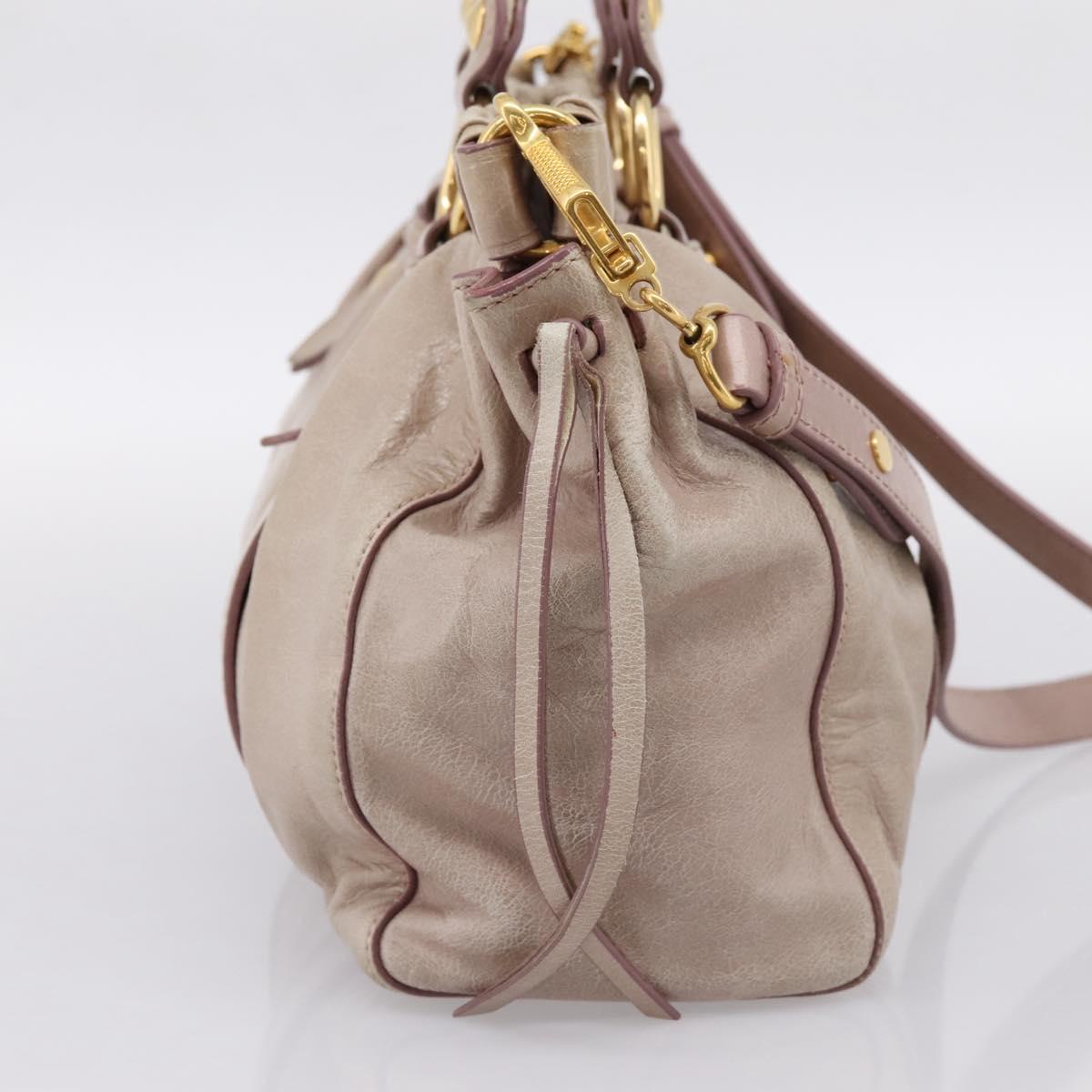 Miu Miu Hand Bag Vitellolux 2way Beige Gold Auth 199109V