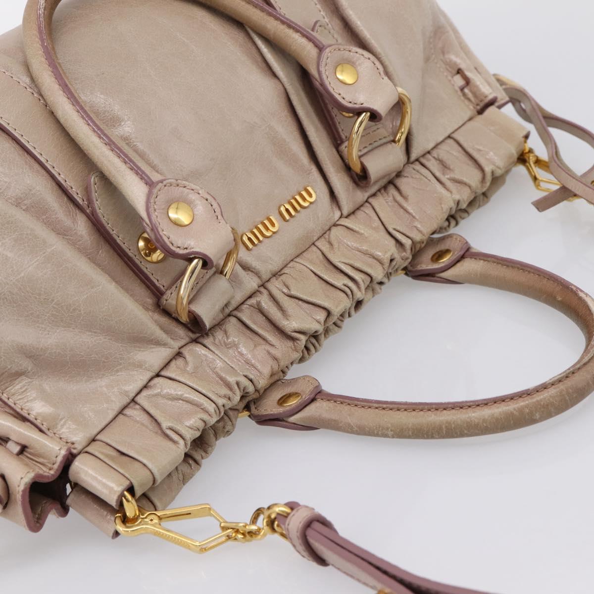 Miu Miu Hand Bag Vitellolux 2way Beige Gold Auth 199109V
