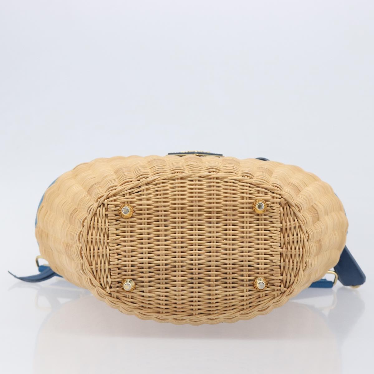 PRADA Hand Bag Rattan 2way Brown Gold Auth 199110V