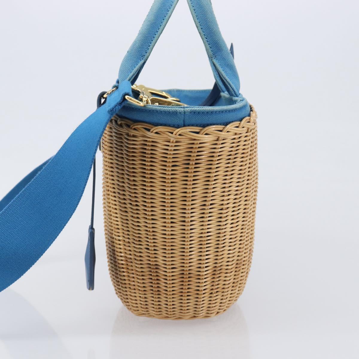 PRADA Hand Bag Rattan 2way Brown Gold Auth 199110V
