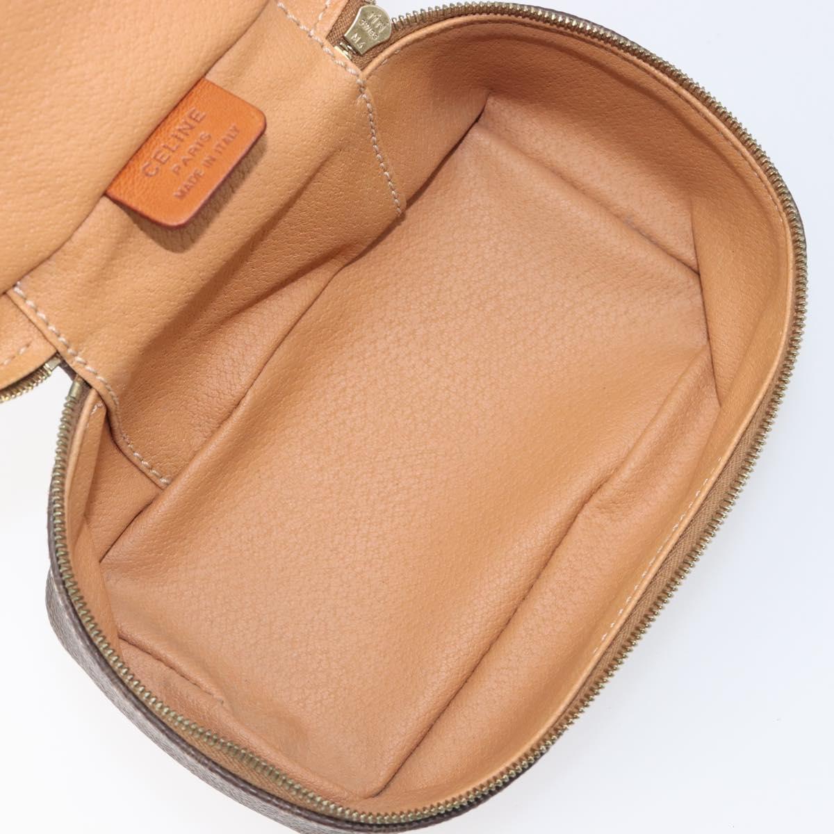 CELINE Macadam Canvas Chain Hand Vanity Bag PVC Leather Brown Gold Auth 199112A