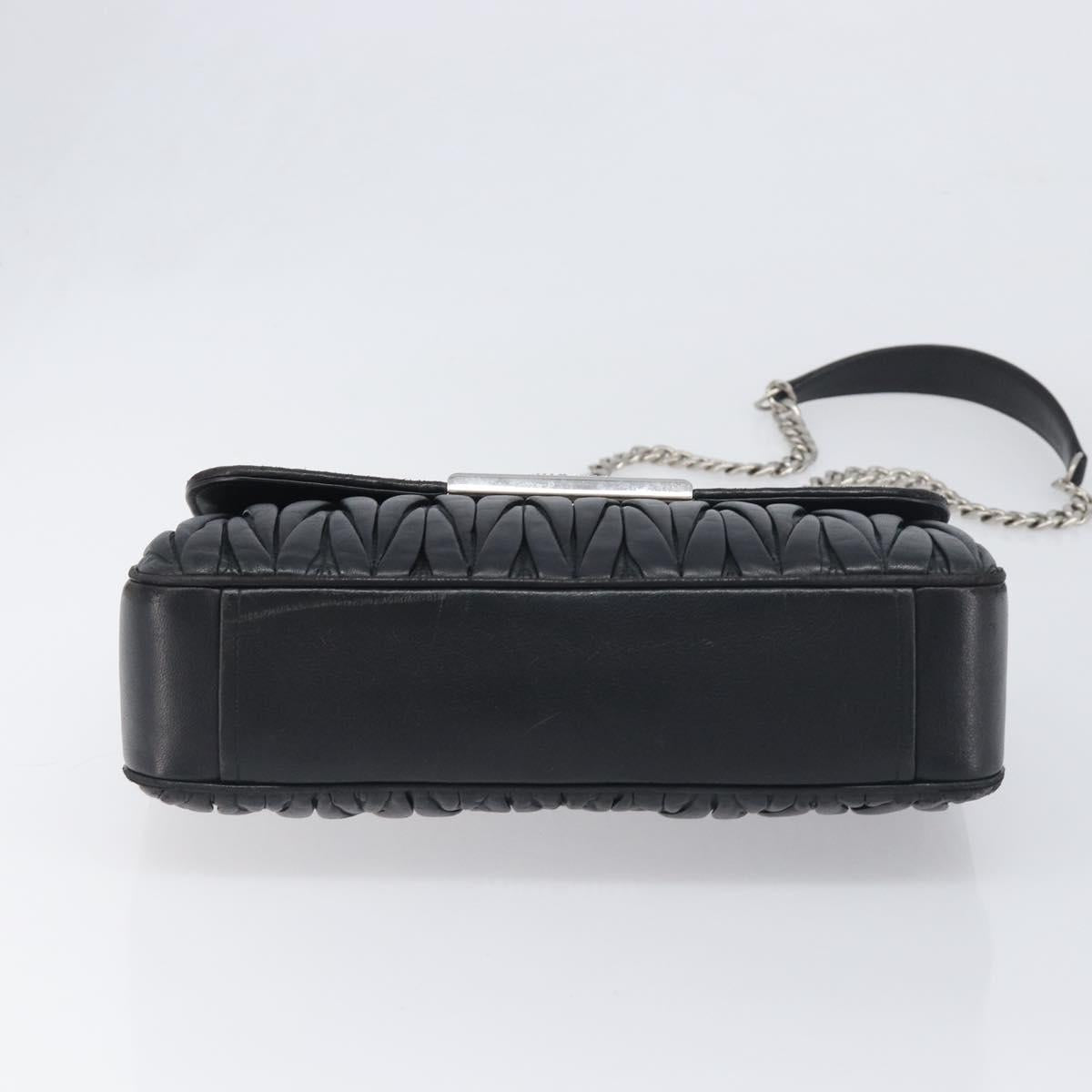 Miu Miu Matelasse Chain Shoulder Bag Leather Black Silver Auth 199113A