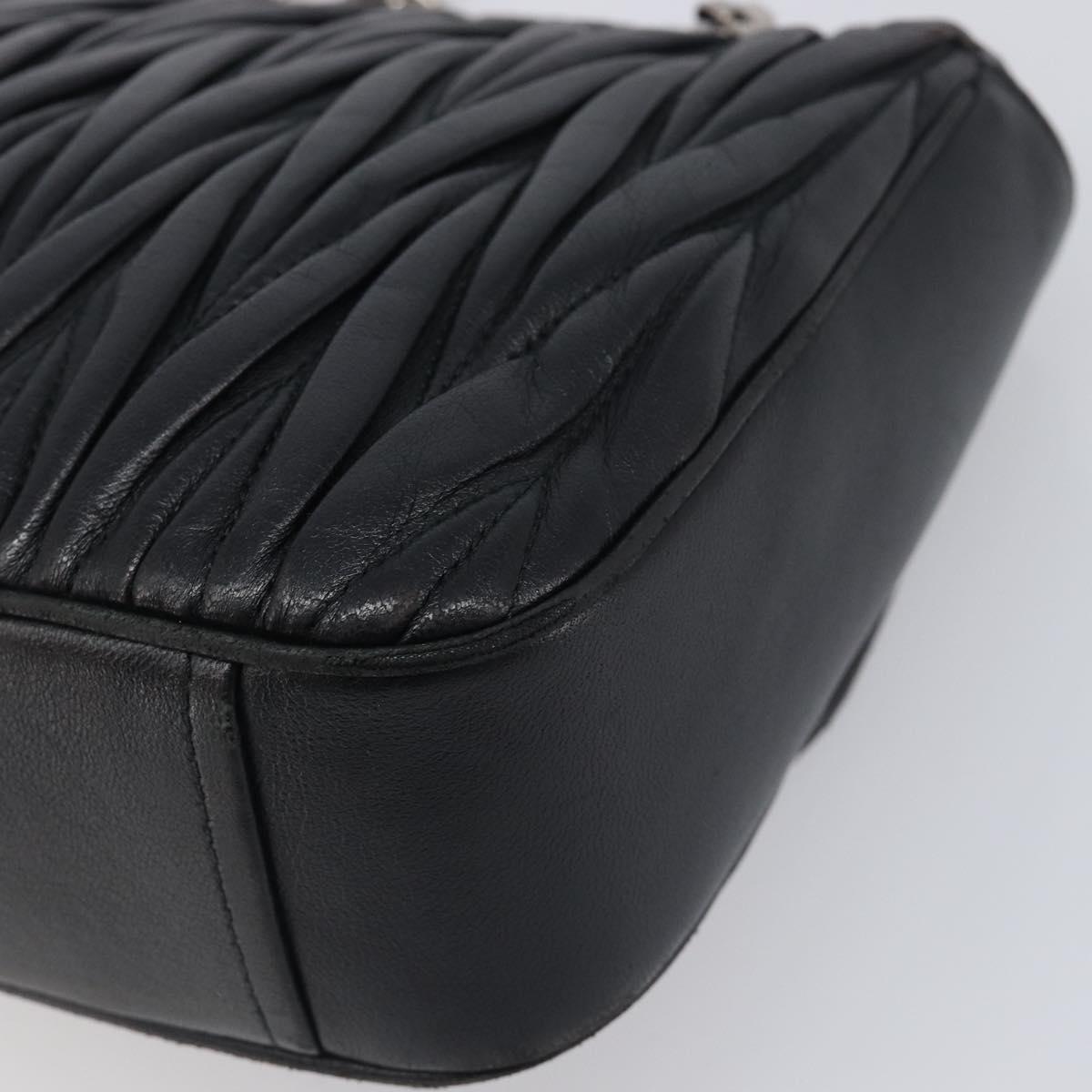 Miu Miu Matelasse Chain Shoulder Bag Leather Black Silver Auth 199113A