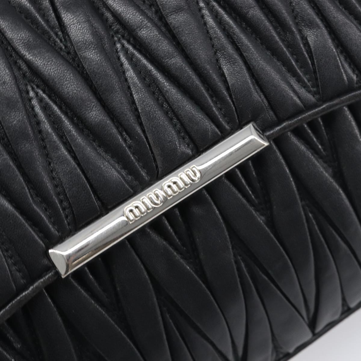 Miu Miu Matelasse Chain Shoulder Bag Leather Black Silver Auth 199113A