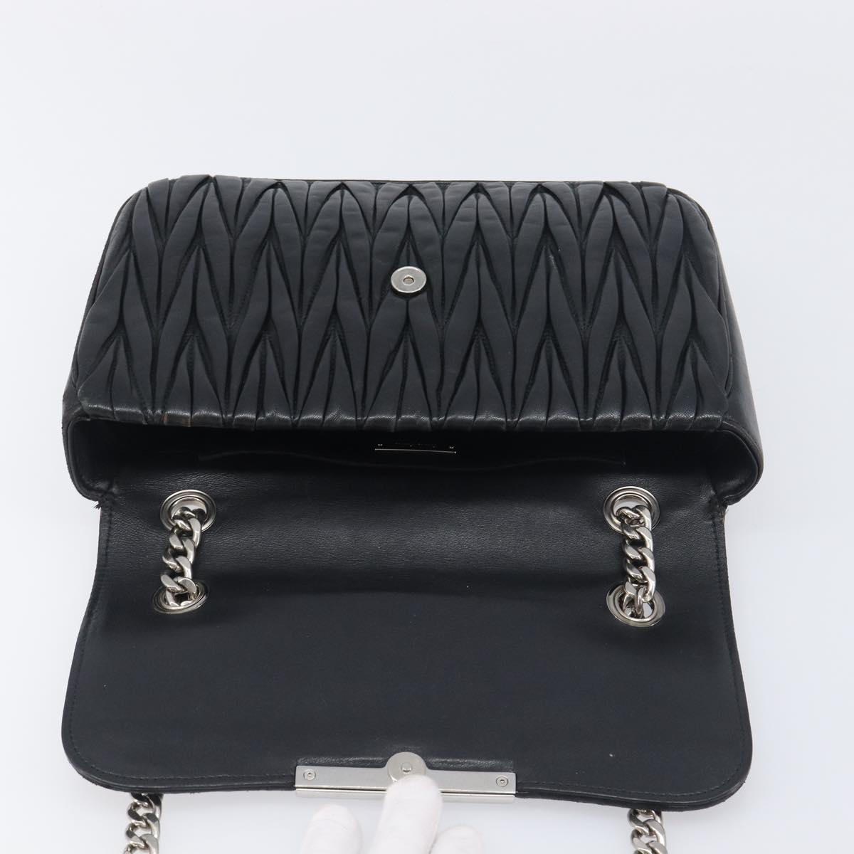 Miu Miu Matelasse Chain Shoulder Bag Leather Black Silver Auth 199113A