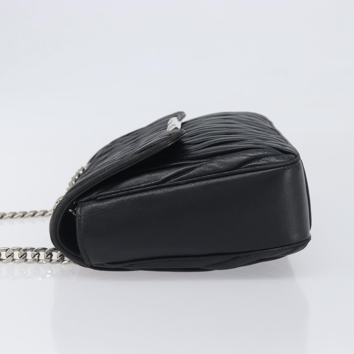 Miu Miu Matelasse Chain Shoulder Bag Leather Black Silver Auth 199113A