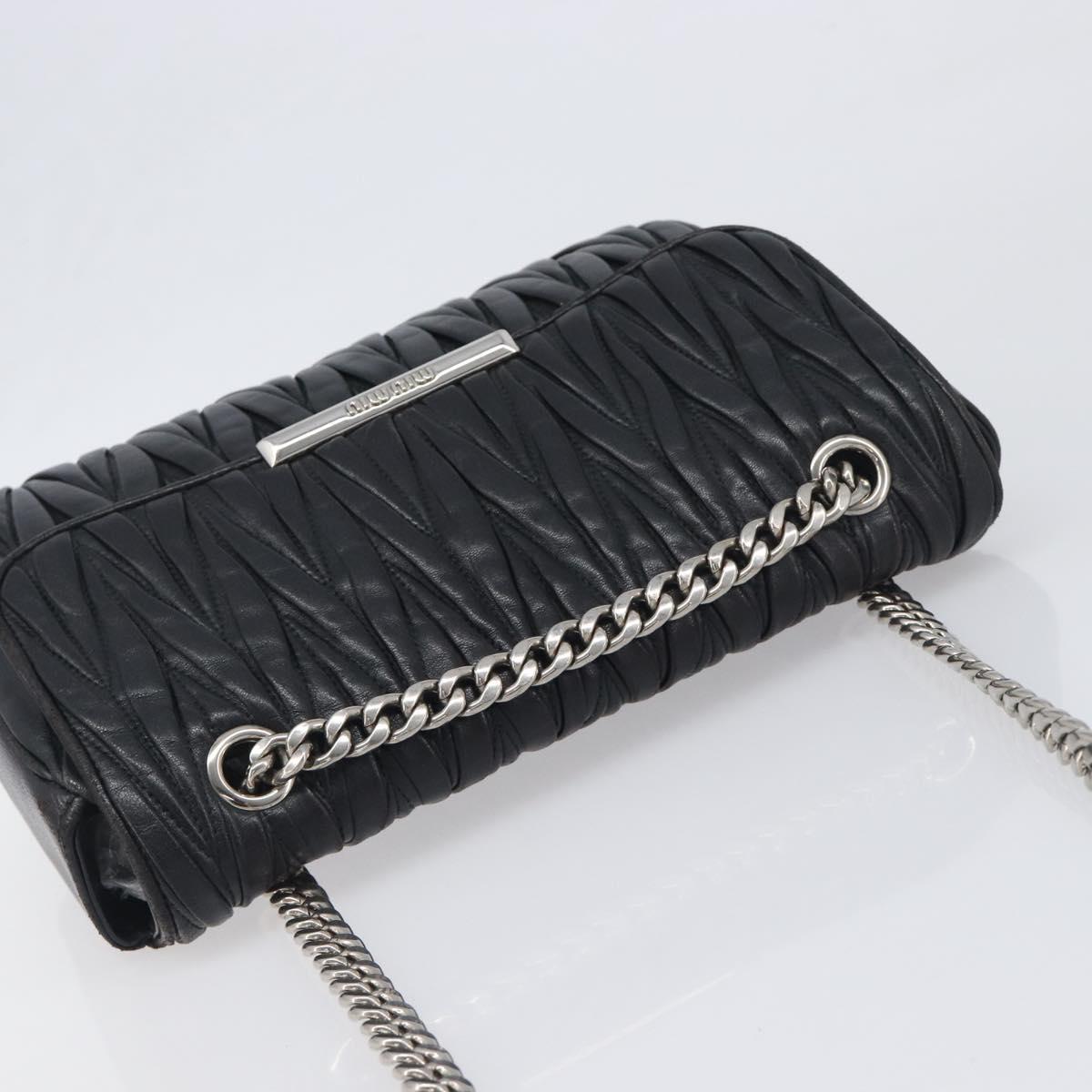 Miu Miu Matelasse Chain Shoulder Bag Leather Black Silver Auth 199113A