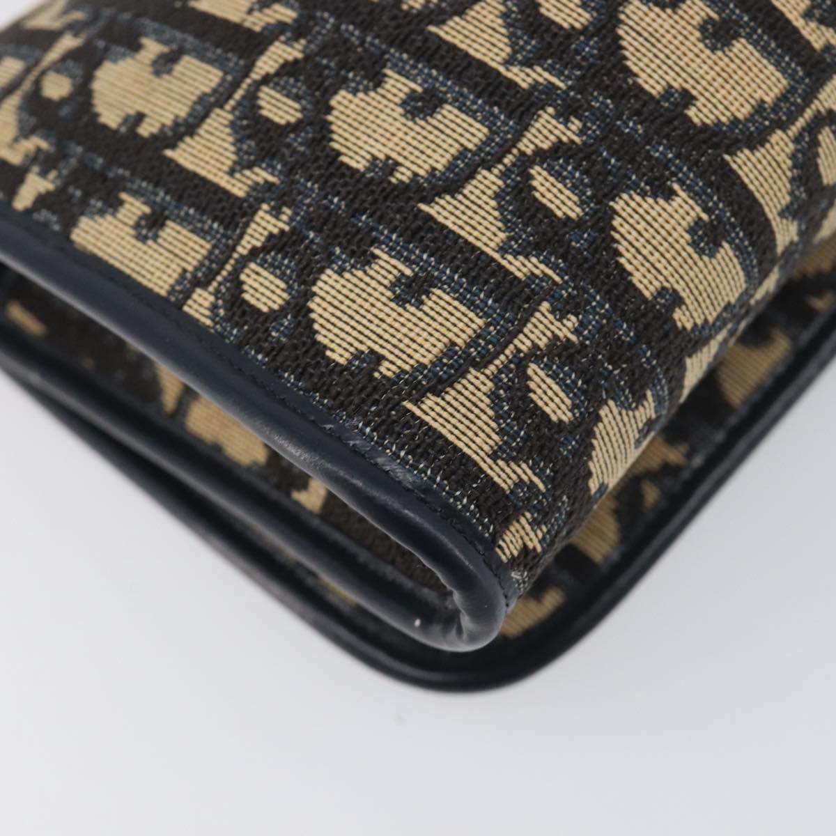 Christian Dior Trotter Canvas Chain Shoulder Bag Navy Gold Auth 199115