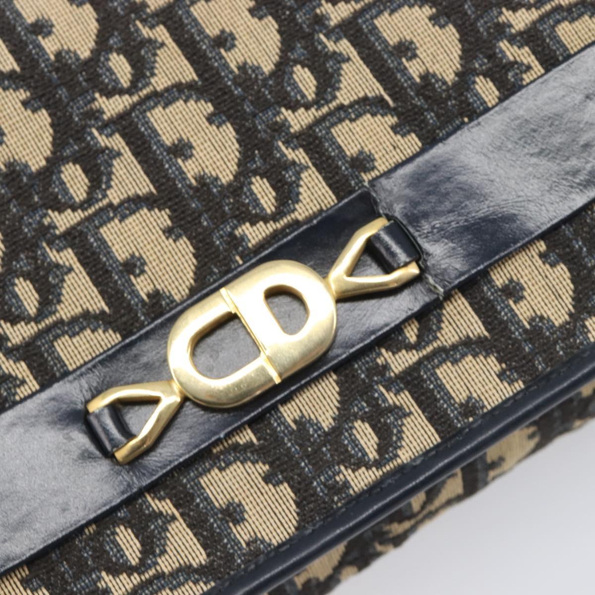 Christian Dior Trotter Canvas Chain Shoulder Bag Navy Gold Auth 199115