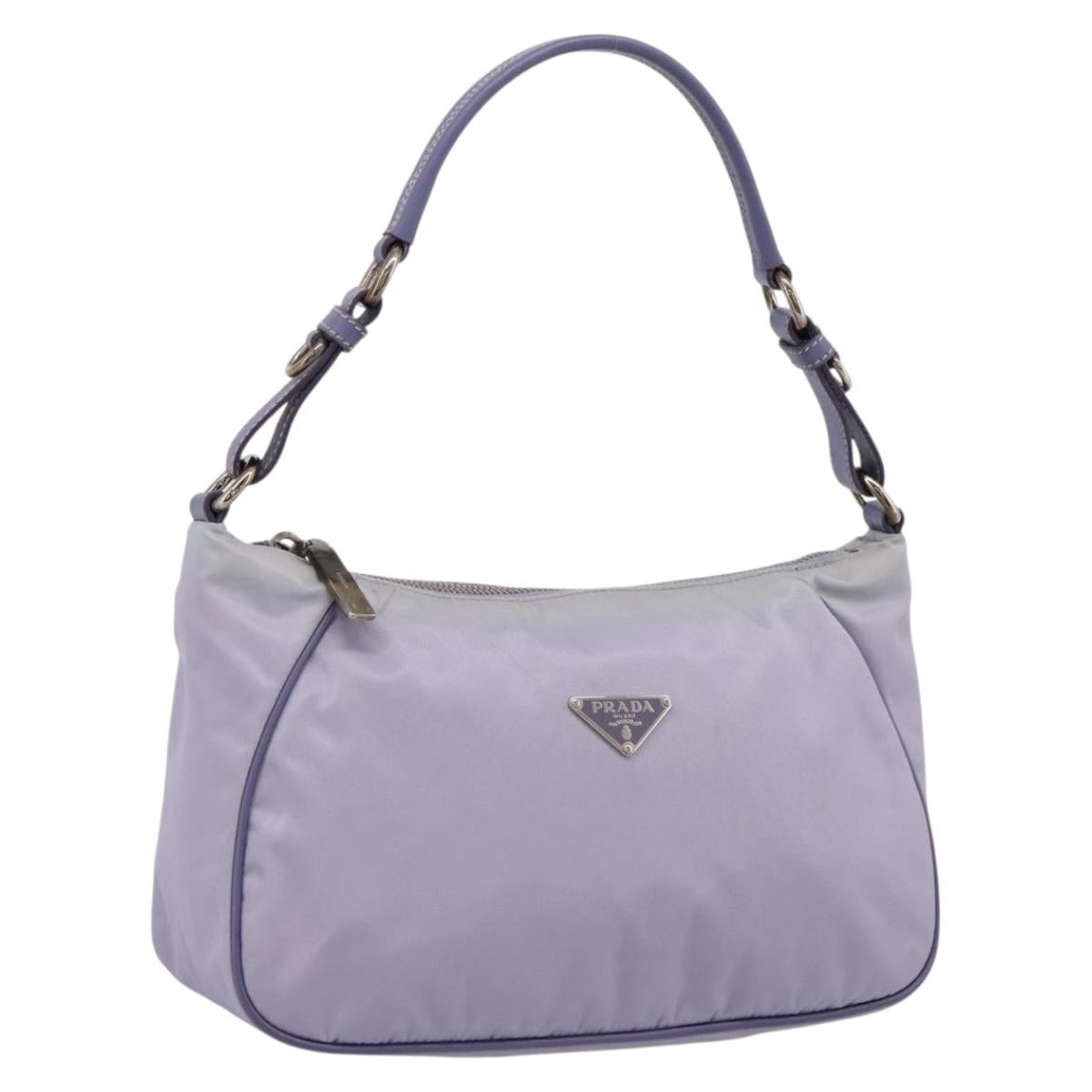 PRADA Shoulder Bag Nylon Lavende Silver Auth 199116A