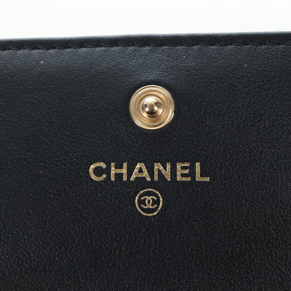 CHANEL Matelasse Pearl Chain Shoulder Bag Lamb Skin Black Gold CC Auth 199117M
