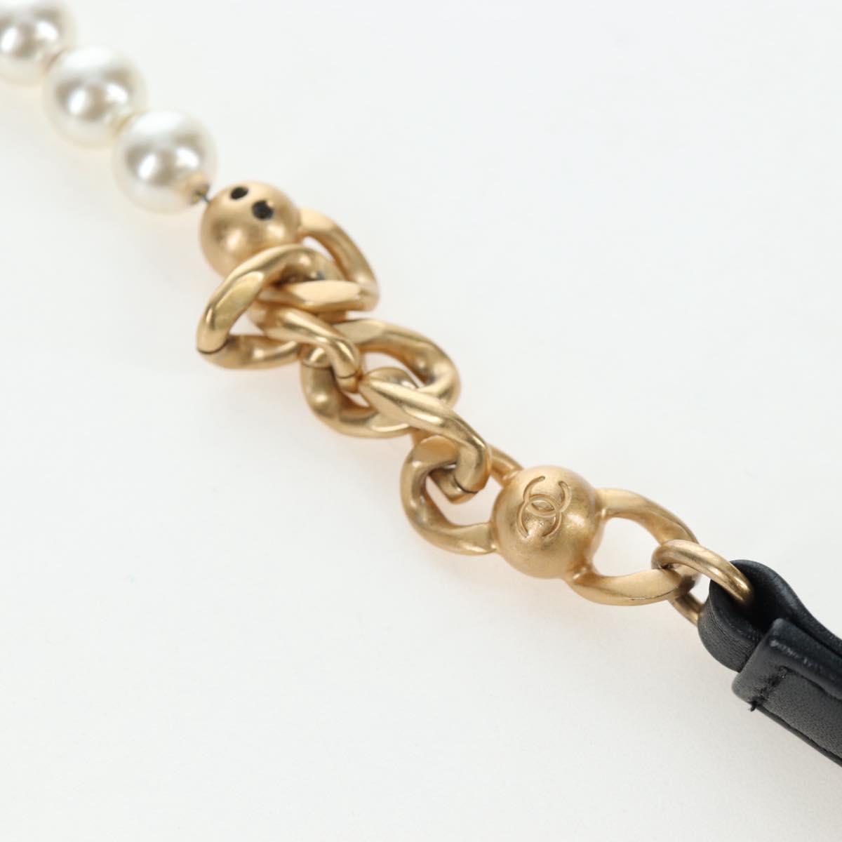 CHANEL Matelasse Pearl Chain Shoulder Bag Lamb Skin Black Gold CC Auth 199117M