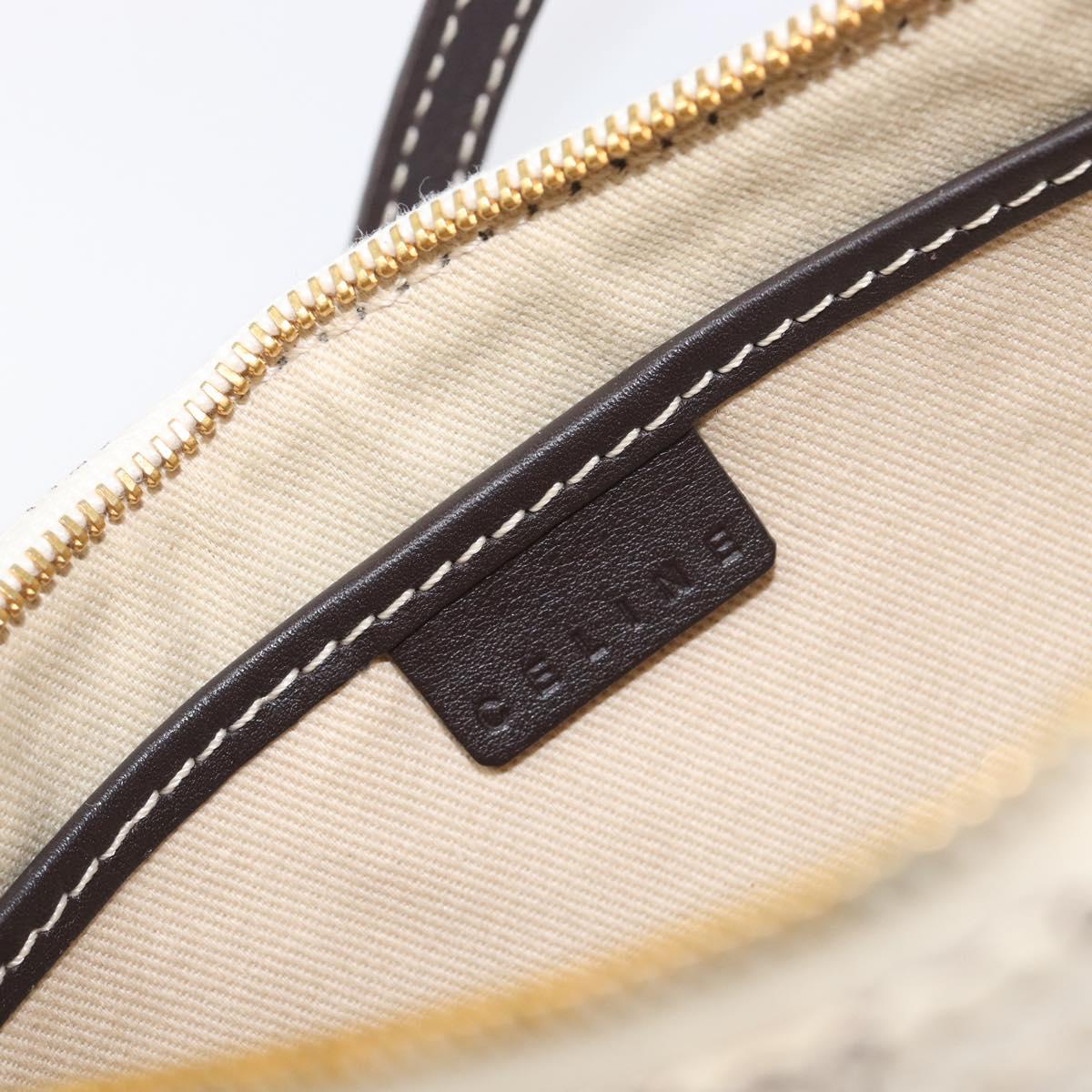 CELINE Macadam Canvas Accessory Pouch PVC Leather White Gold Auth 199119A