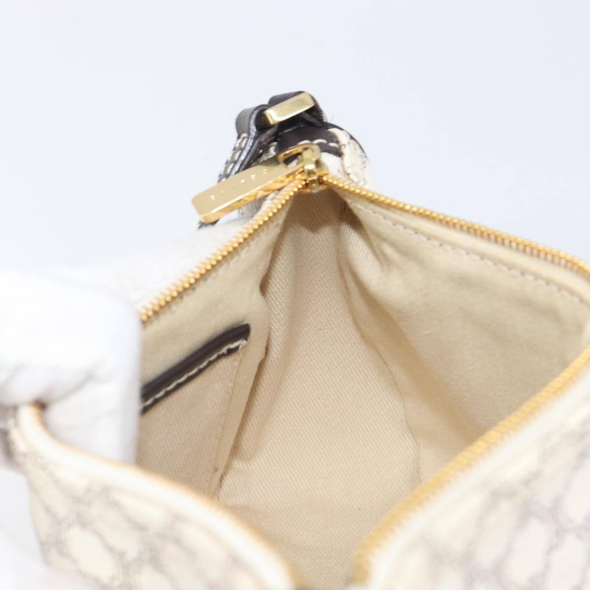 CELINE Macadam Canvas Accessory Pouch PVC Leather White Gold Auth 199119A