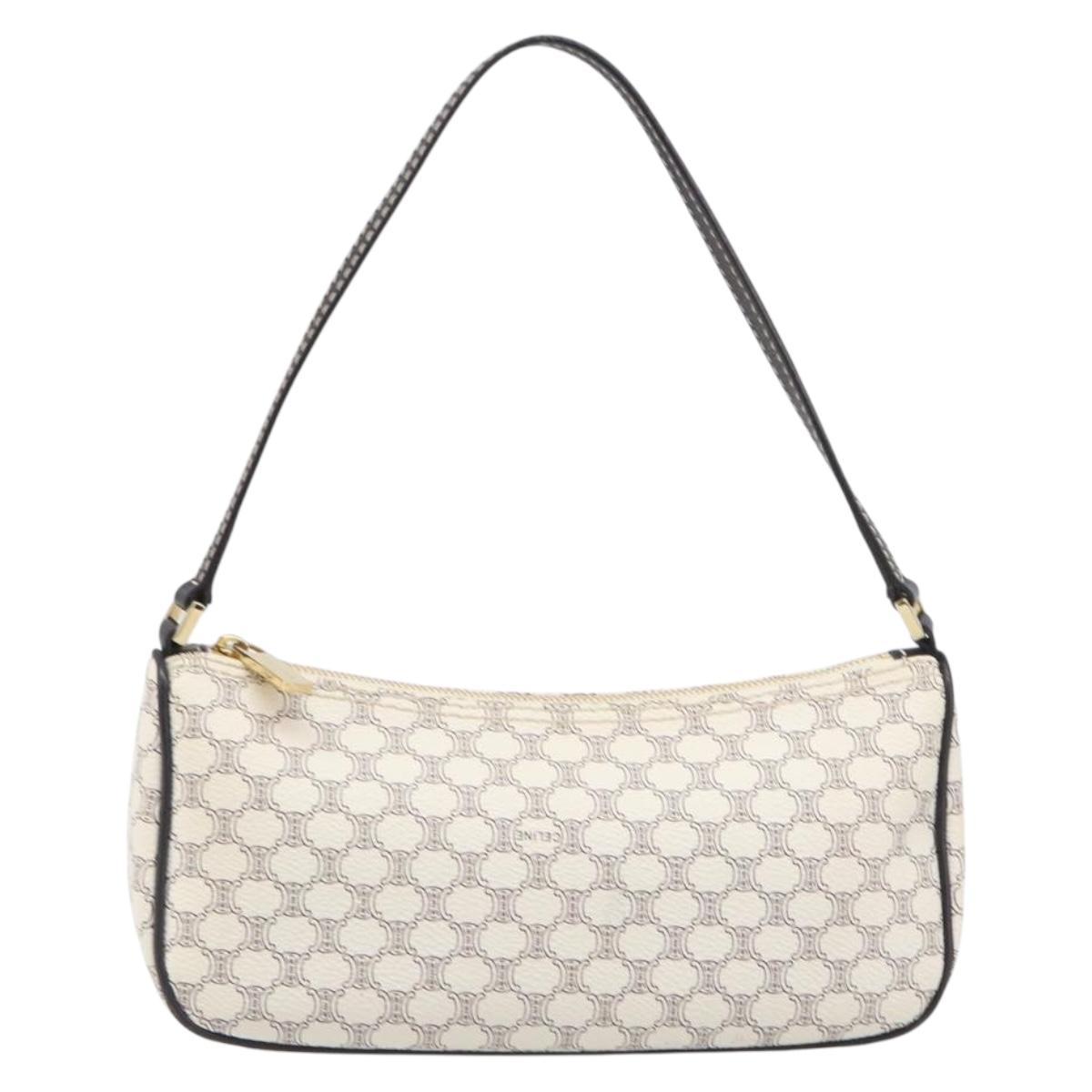 CELINE Macadam Canvas Accessory Pouch PVC Leather White Gold Auth 199119A