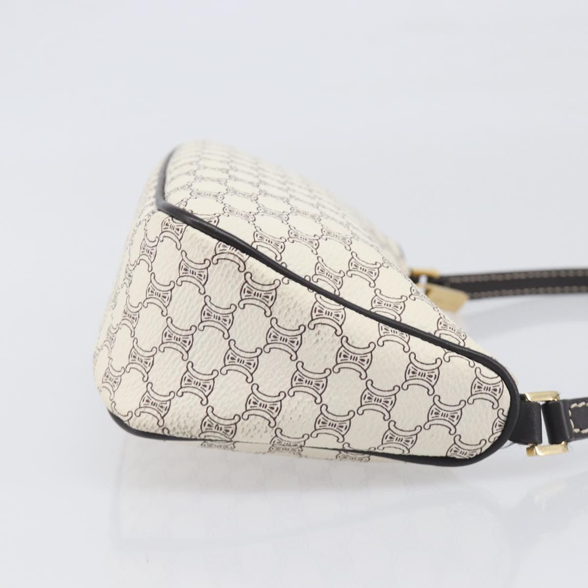 CELINE Macadam Canvas Accessory Pouch PVC Leather White Gold Auth 199119A