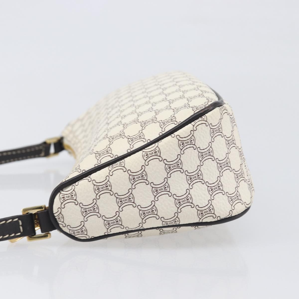 CELINE Macadam Canvas Accessory Pouch PVC Leather White Gold Auth 199119A