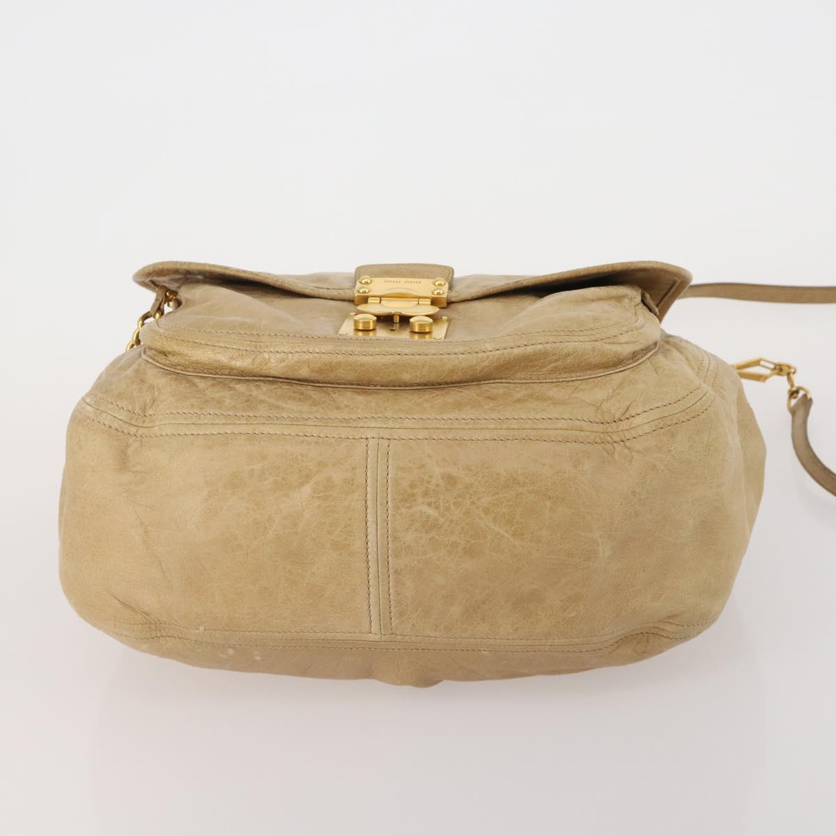 Miu Miu Shoulder Bag Leather 2way Beige Gold Auth 199120A