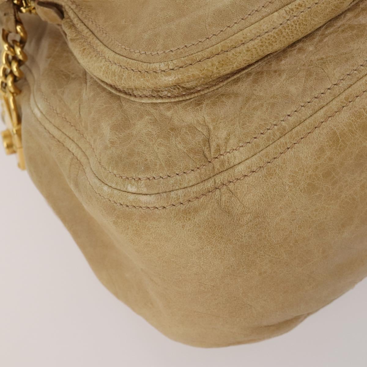 Miu Miu Shoulder Bag Leather 2way Beige Gold Auth 199120A