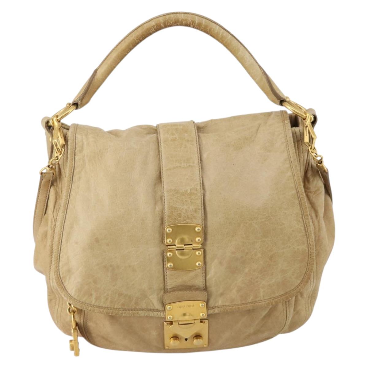 Miu Miu Shoulder Bag Leather 2way Beige Gold Auth 199120A
