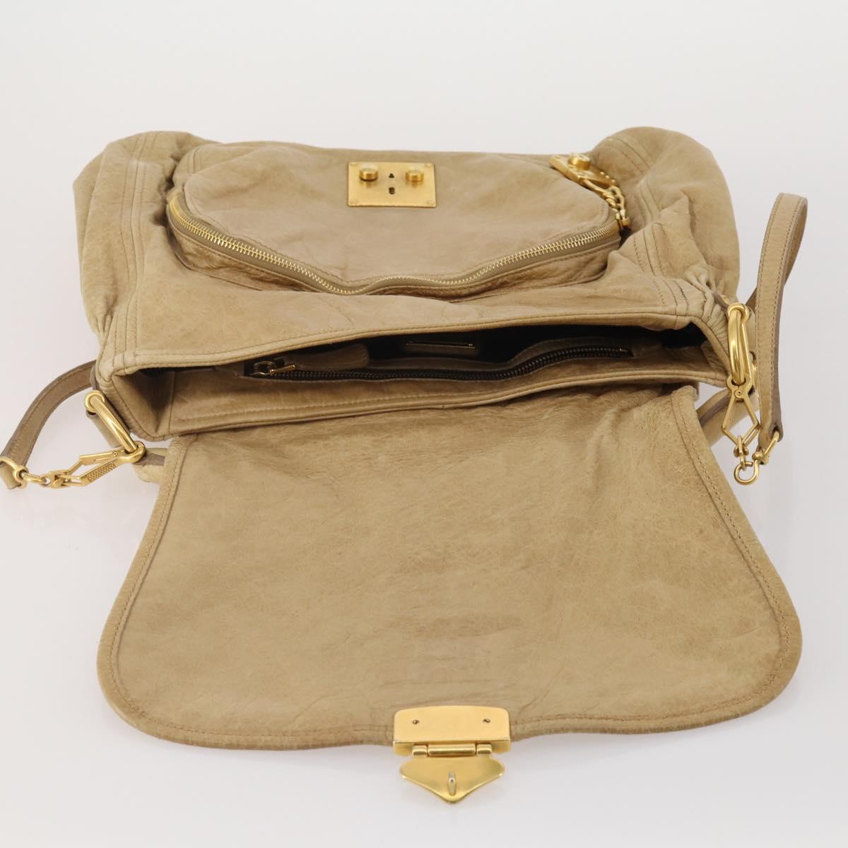 Miu Miu Shoulder Bag Leather 2way Beige Gold Auth 199120A