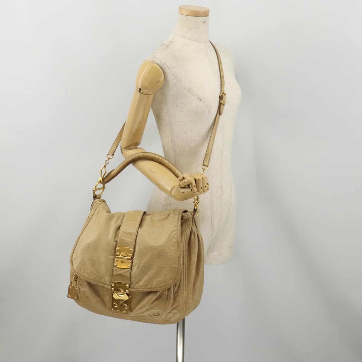 Miu Miu Shoulder Bag Leather 2way Beige Gold Auth 199120A