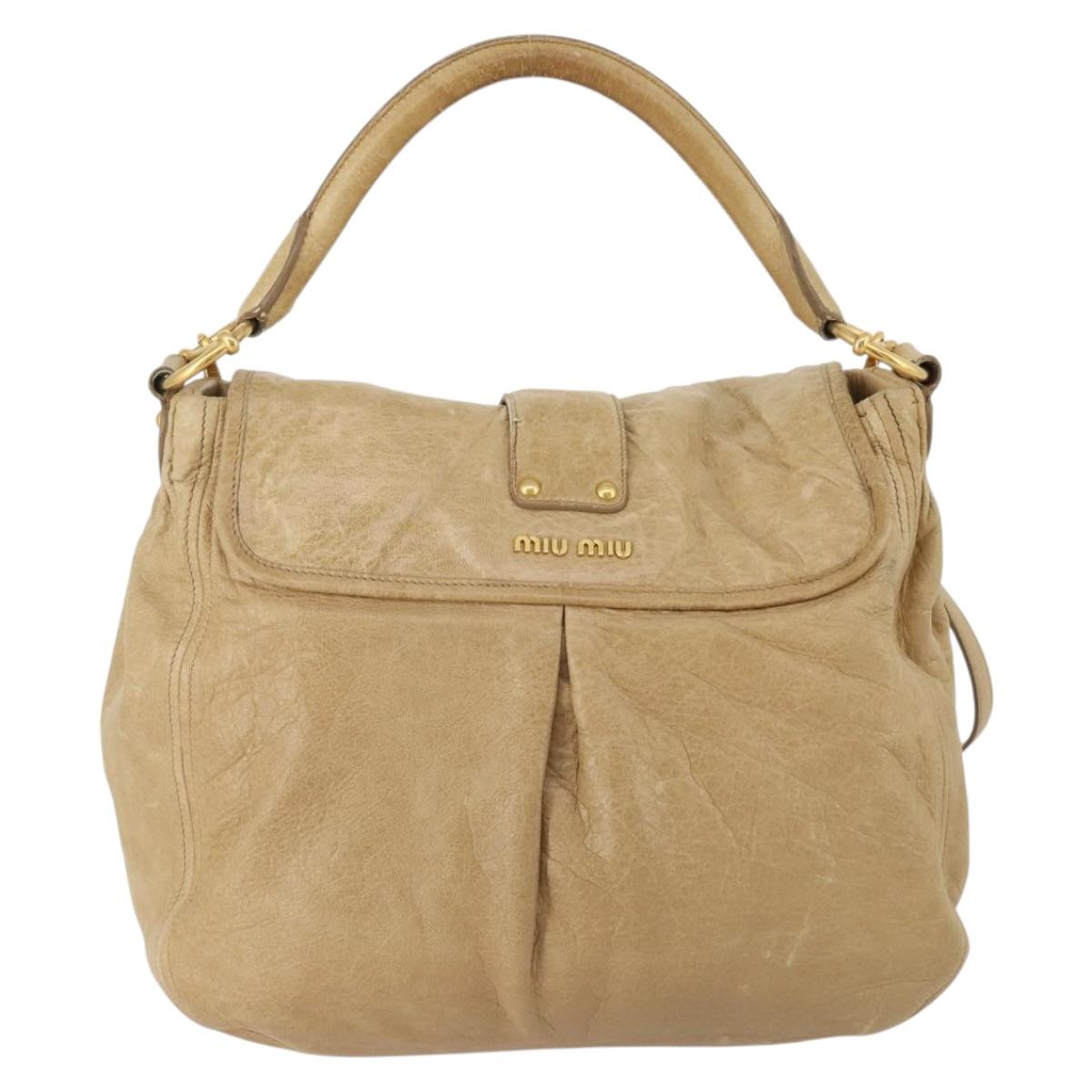 Miu Miu Shoulder Bag Leather 2way Beige Gold Auth 199120A