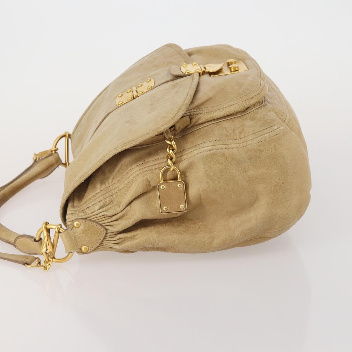 Miu Miu Shoulder Bag Leather 2way Beige Gold Auth 199120A