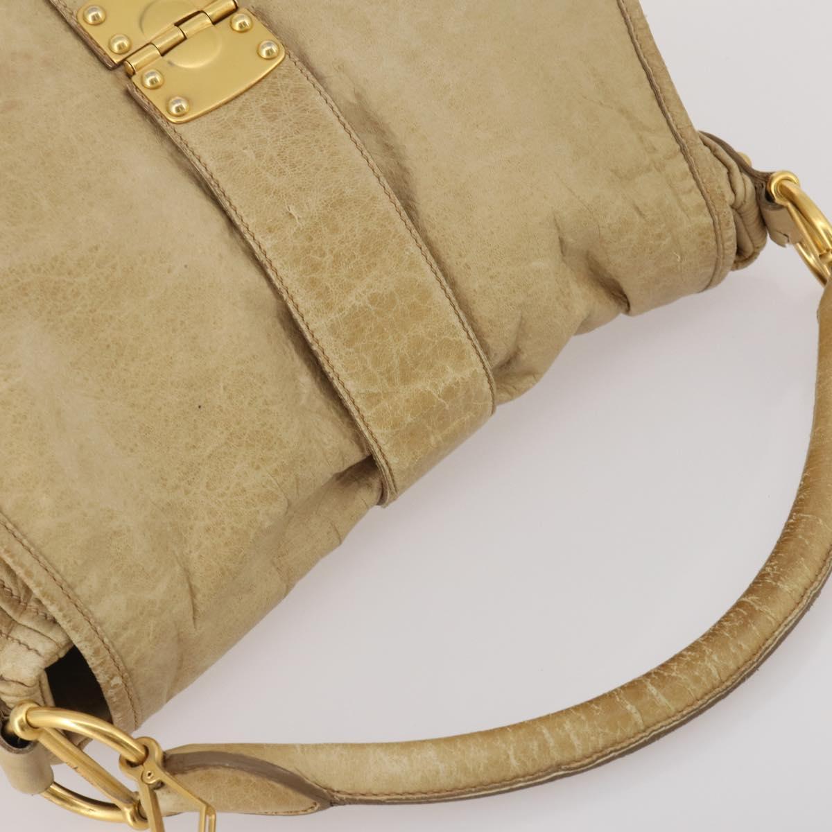 Miu Miu Shoulder Bag Leather 2way Beige Gold Auth 199120A