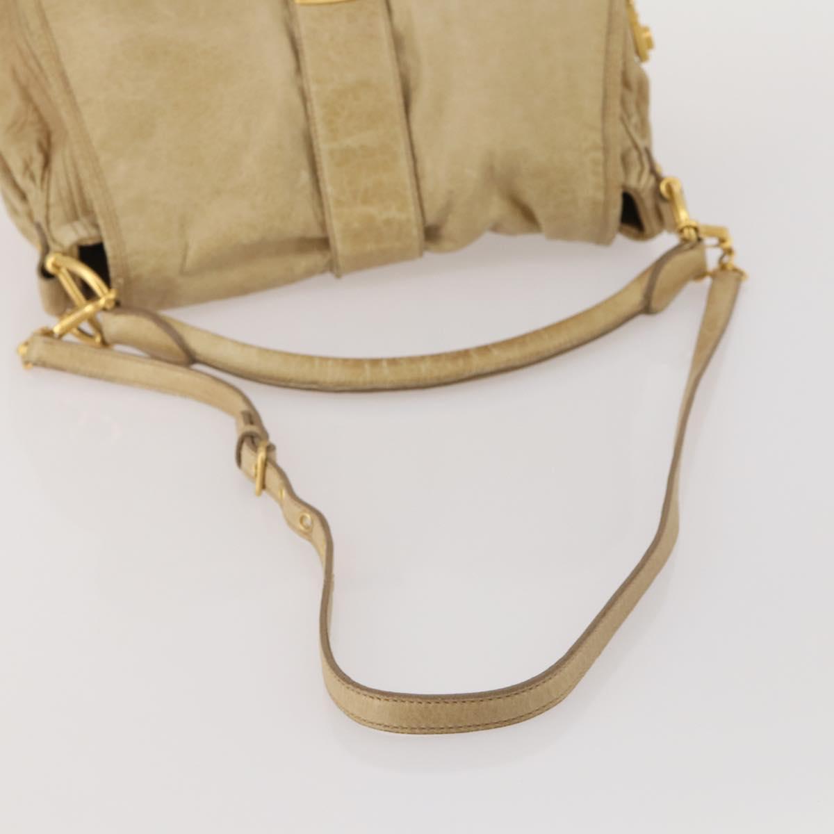 Miu Miu Shoulder Bag Leather 2way Beige Gold Auth 199120A