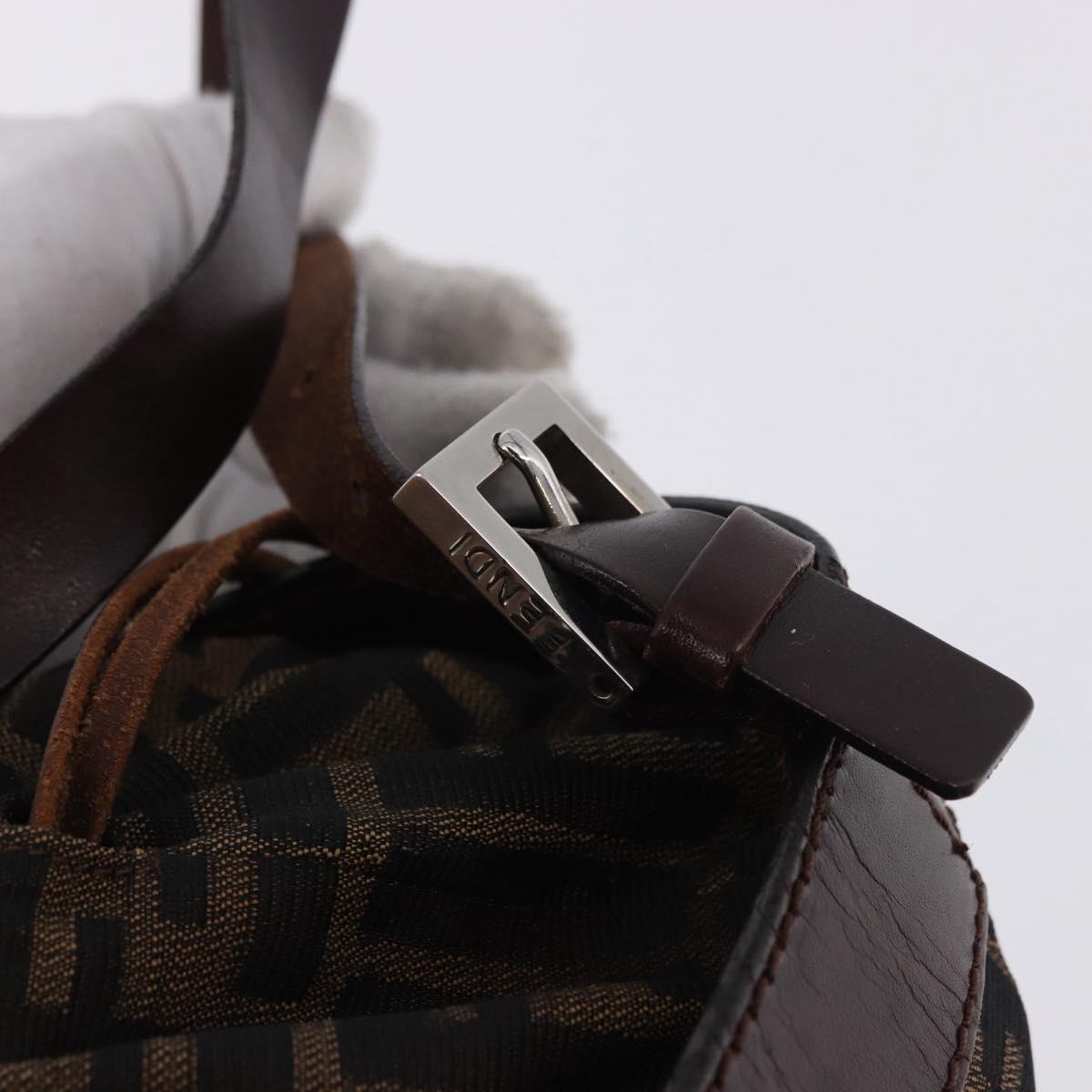 FENDI Zucca Canvas Shoulder Bag Brown Black Auth 199123V