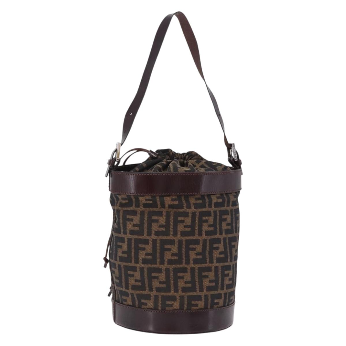 FENDI Zucca Canvas Shoulder Bag Brown Black Auth 199123V