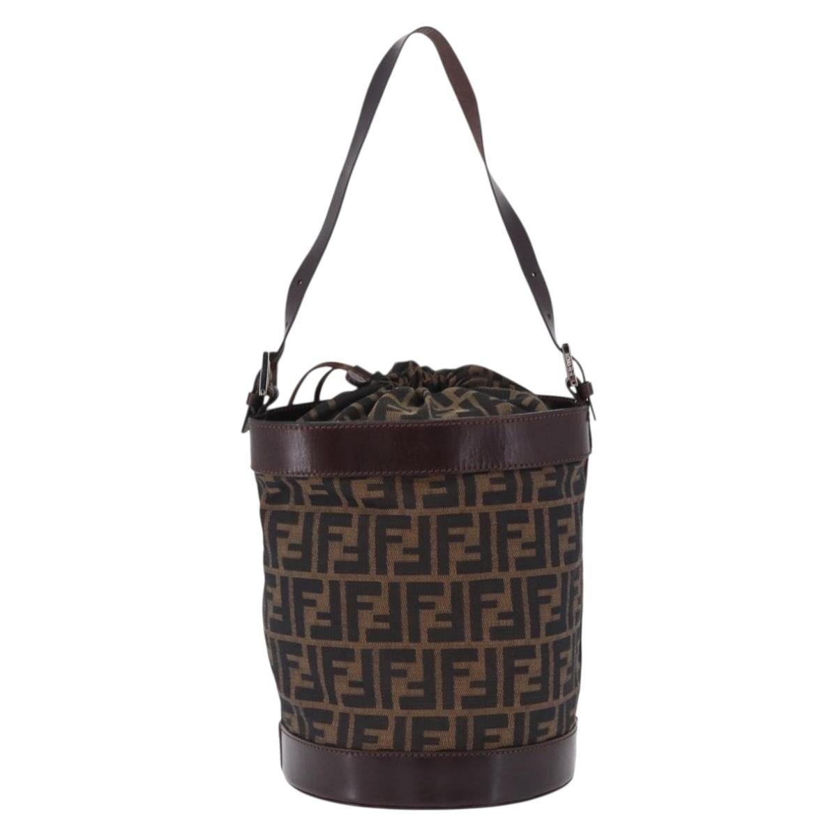 FENDI Zucca Canvas Shoulder Bag Brown Black Auth 199123V