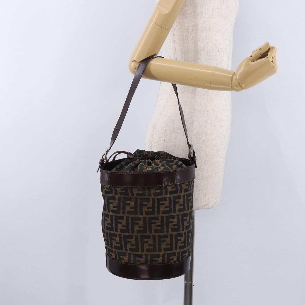 FENDI Zucca Canvas Shoulder Bag Brown Black Auth 199123V