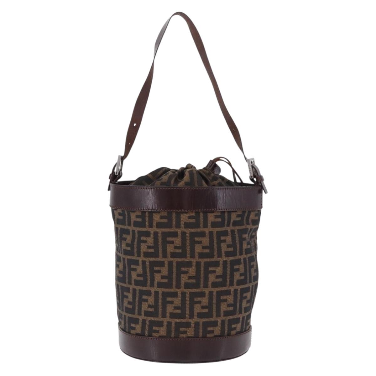 FENDI Zucca Canvas Shoulder Bag Brown Black Auth 199123V