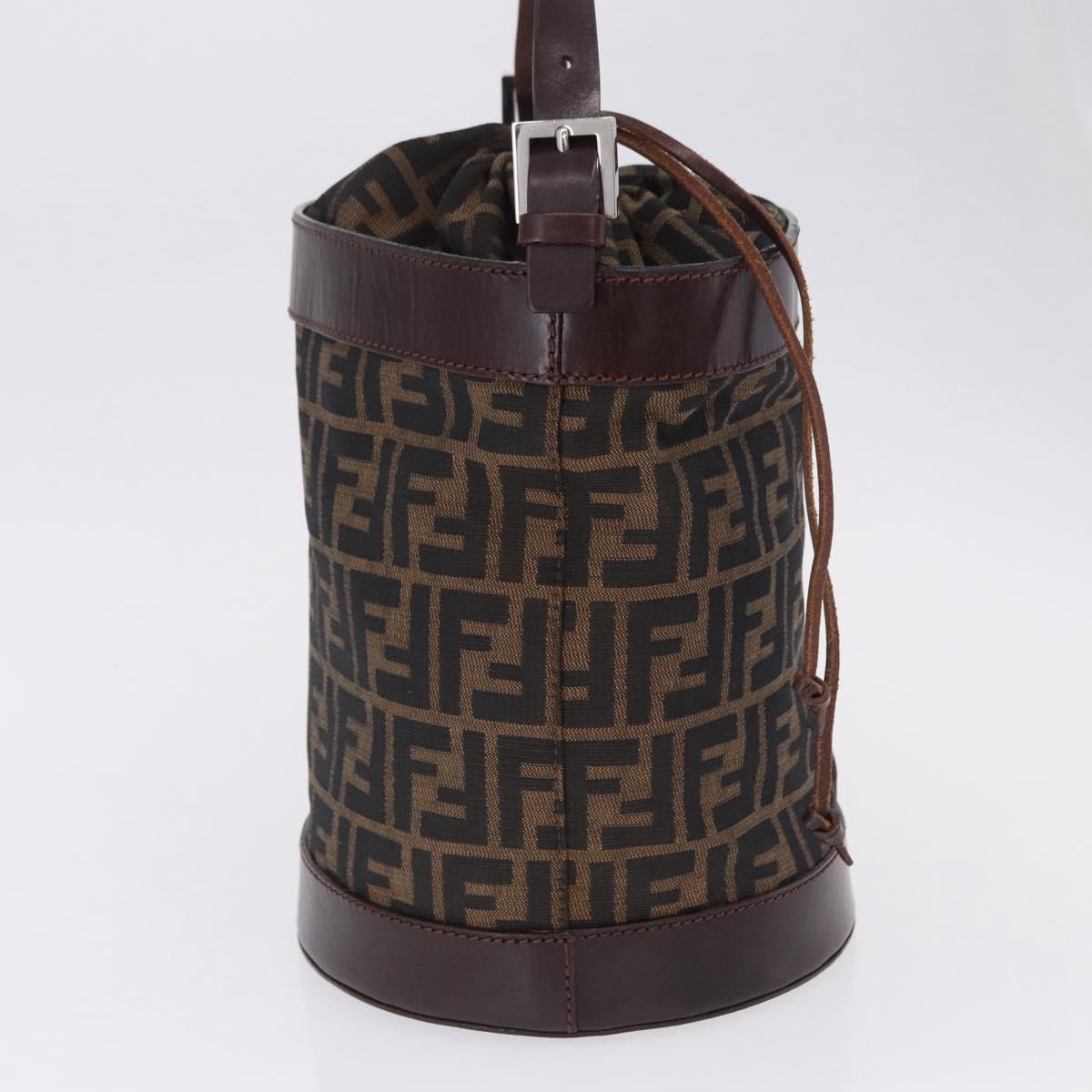 FENDI Zucca Canvas Shoulder Bag Brown Black Auth 199123V