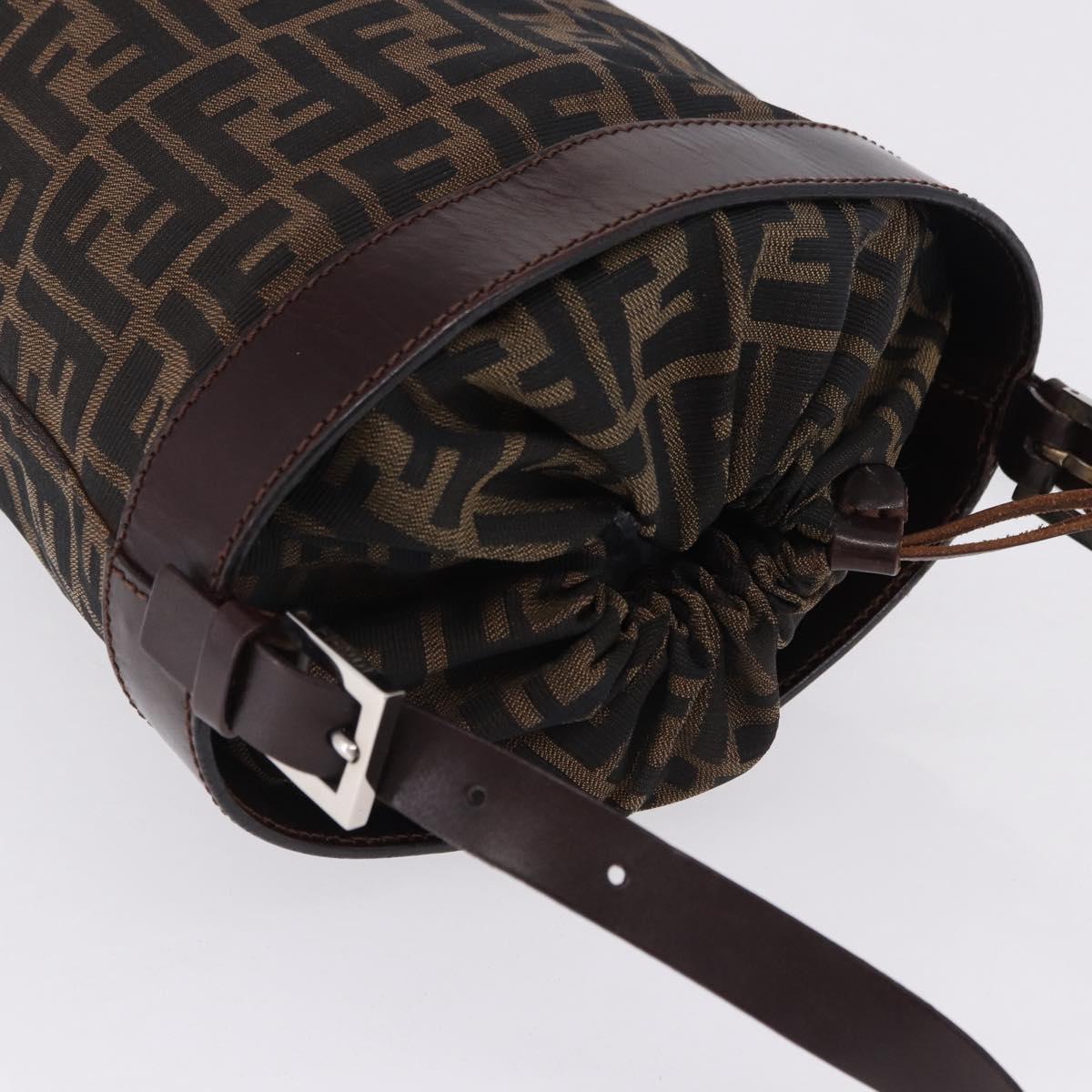 FENDI Zucca Canvas Shoulder Bag Brown Black Auth 199123V