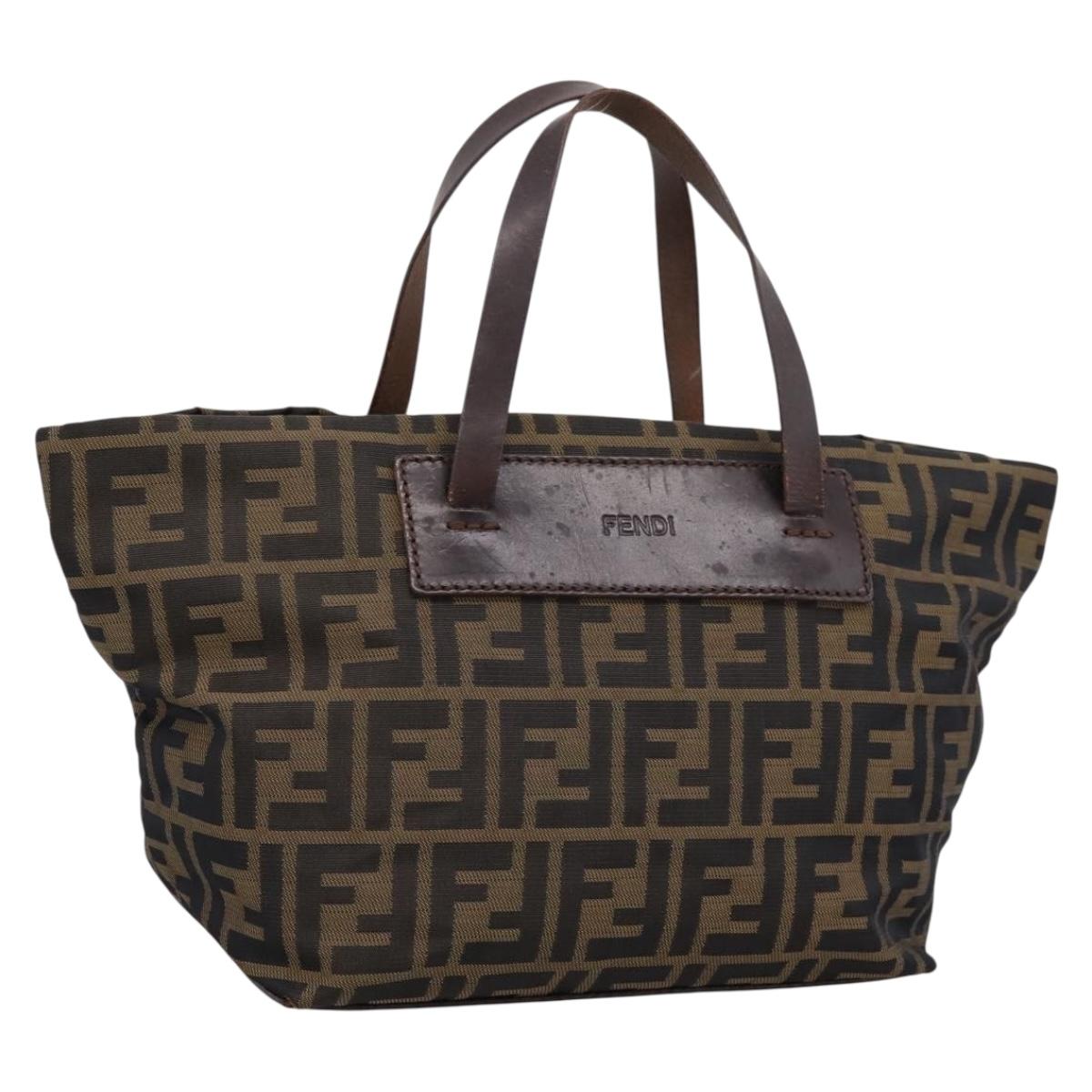 FENDI Zucca Canvas Hand Bag Black Brown Auth 199124