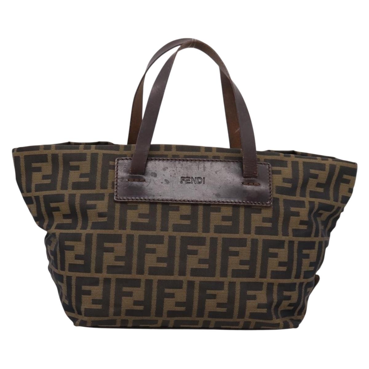 FENDI Zucca Canvas Hand Bag Black Brown Auth 199124