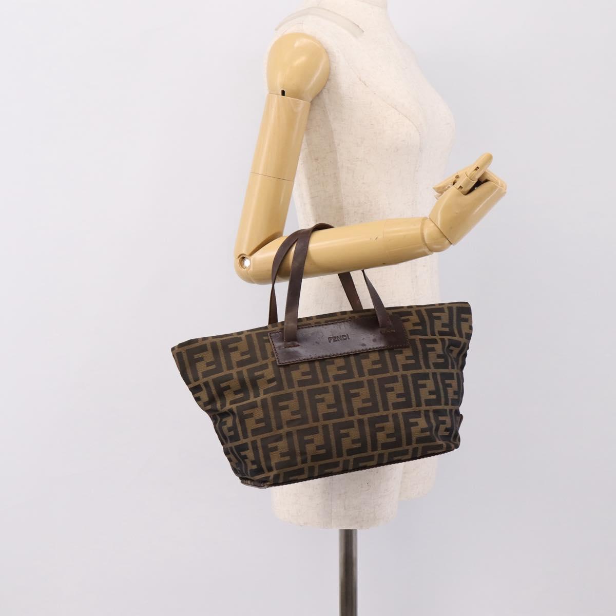 FENDI Zucca Canvas Hand Bag Black Brown Auth 199124