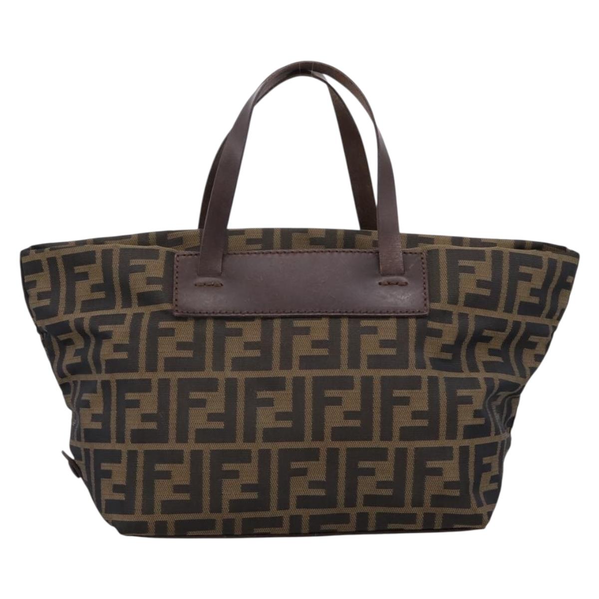 FENDI Zucca Canvas Hand Bag Black Brown Auth 199124