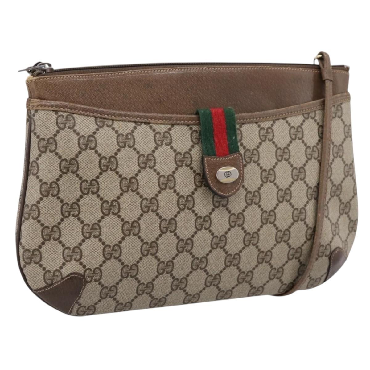 GUCCI GG Supreme Web Sherry Line Bag PVC Beige Gold 904 02 026 Auth 199125