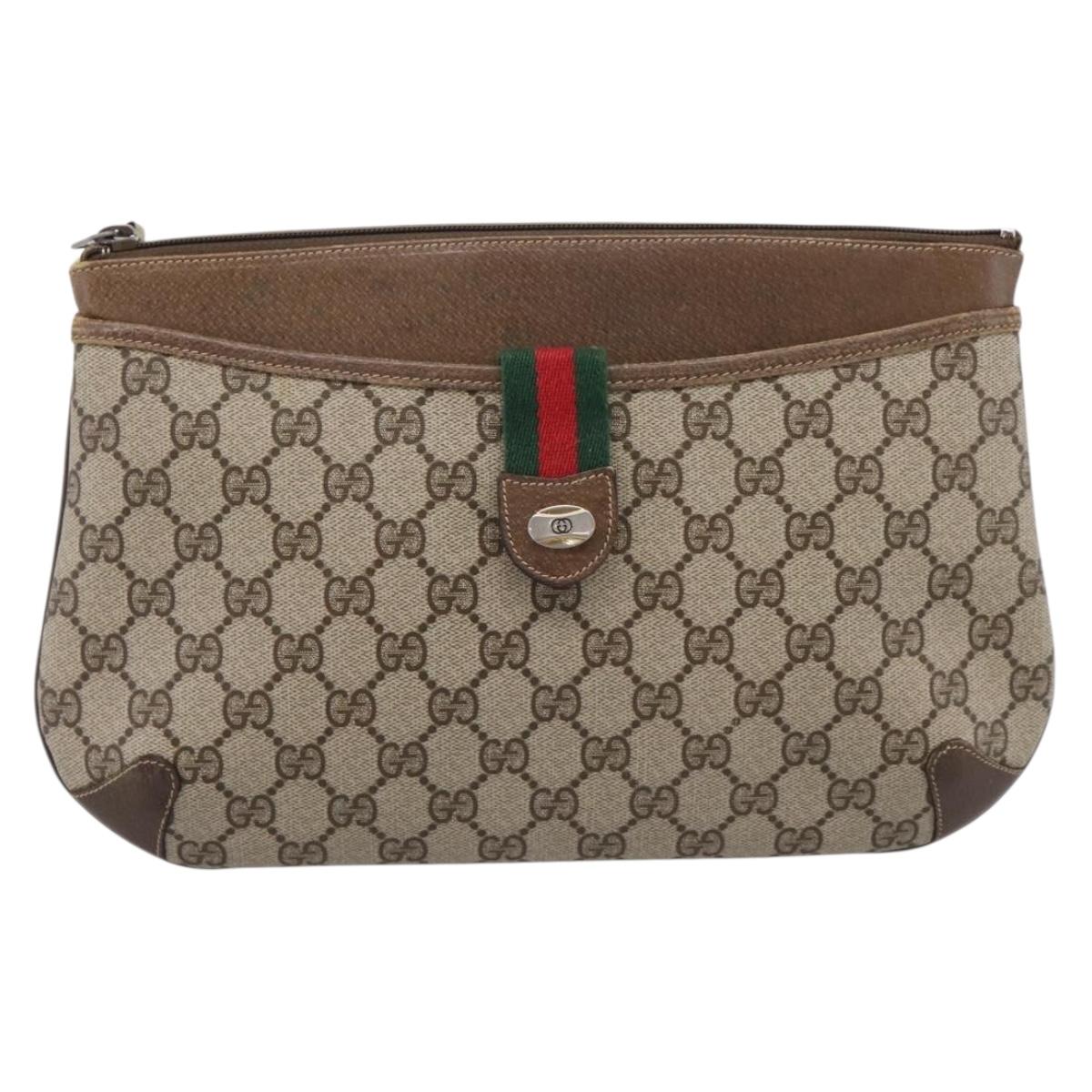 GUCCI GG Supreme Web Sherry Line Bag PVC Beige Gold 904 02 026 Auth 199125