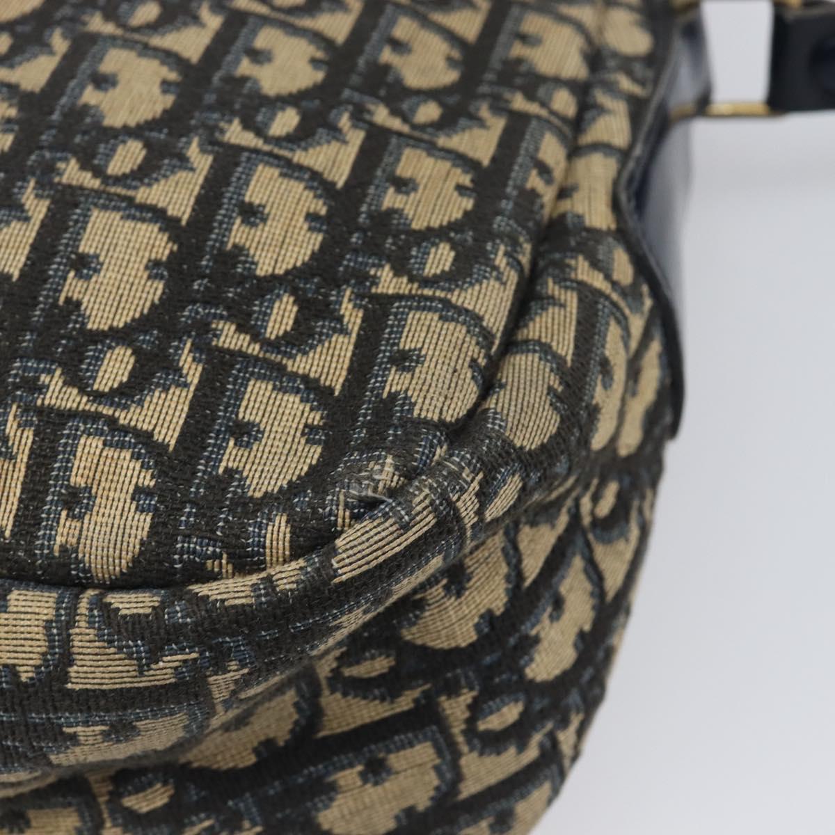 Christian Dior Trotter Canvas Shoulder Bag Navy Gold Auth 199128