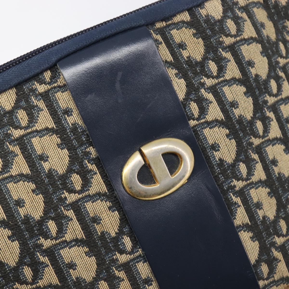 Christian Dior Trotter Canvas Shoulder Bag Navy Gold Auth 199128
