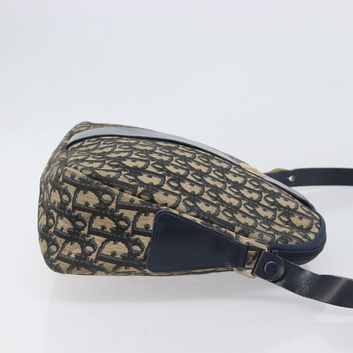Christian Dior Trotter Canvas Shoulder Bag Navy Gold Auth 199128