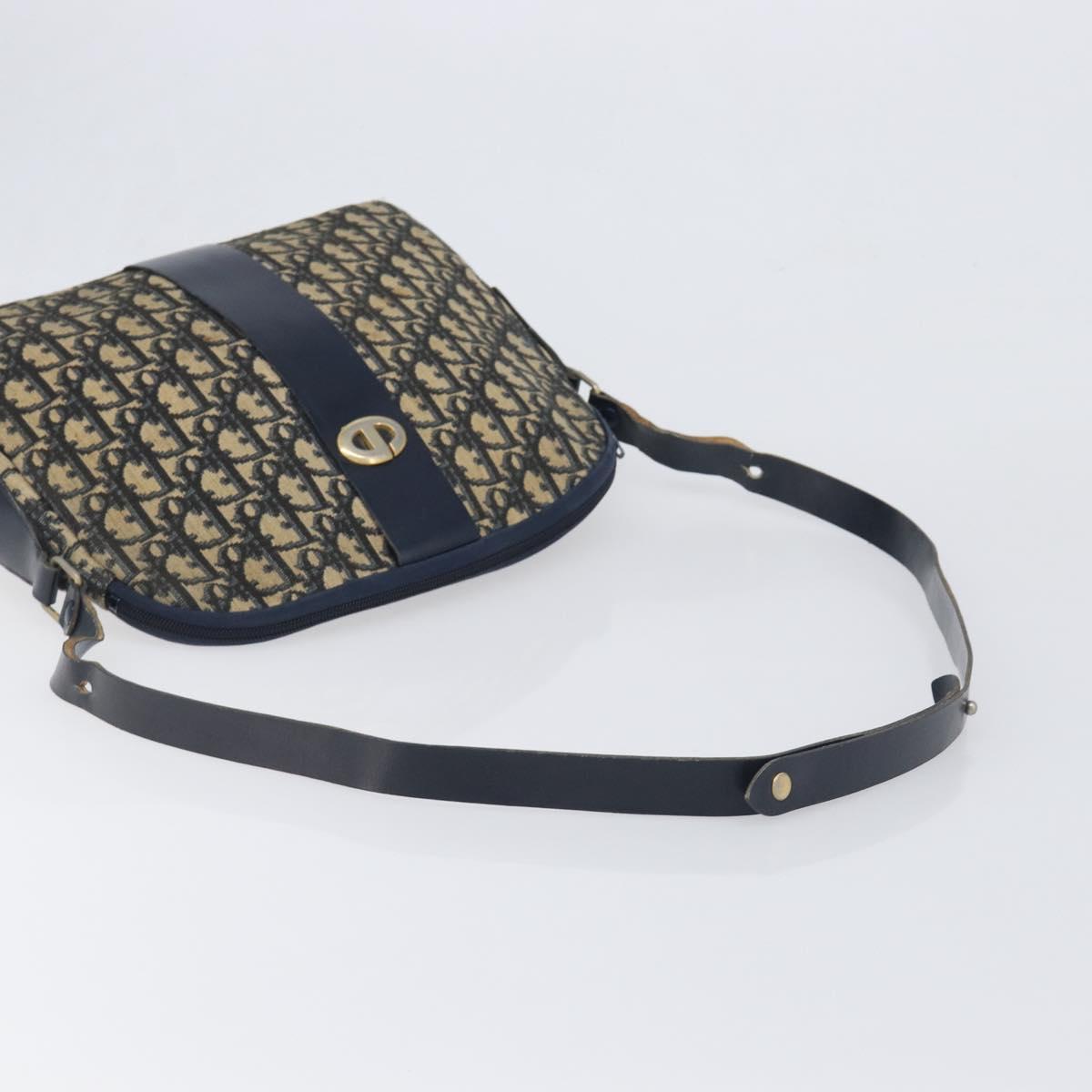 Christian Dior Trotter Canvas Shoulder Bag Navy Gold Auth 199128