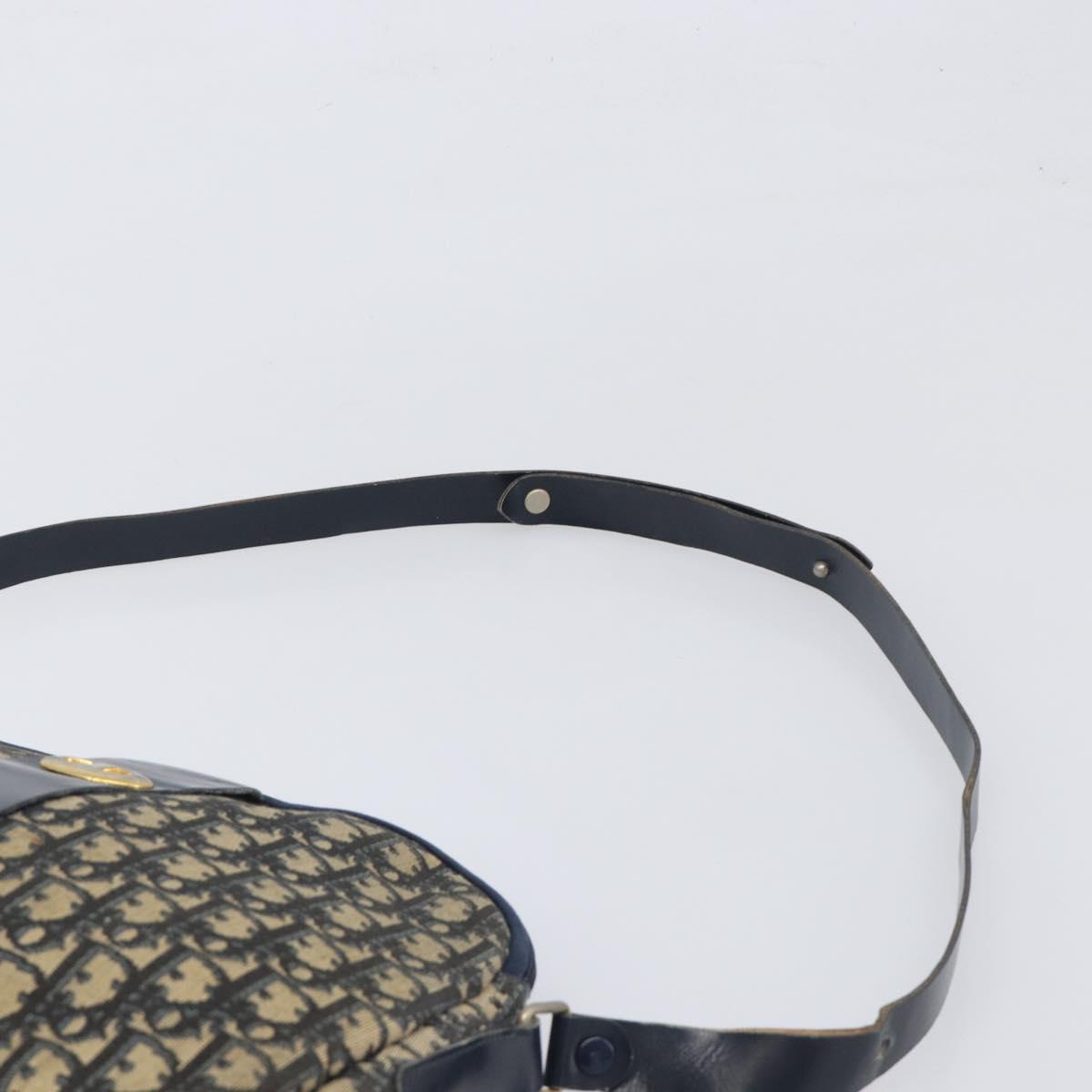 Christian Dior Trotter Canvas Shoulder Bag Navy Gold Auth 199128